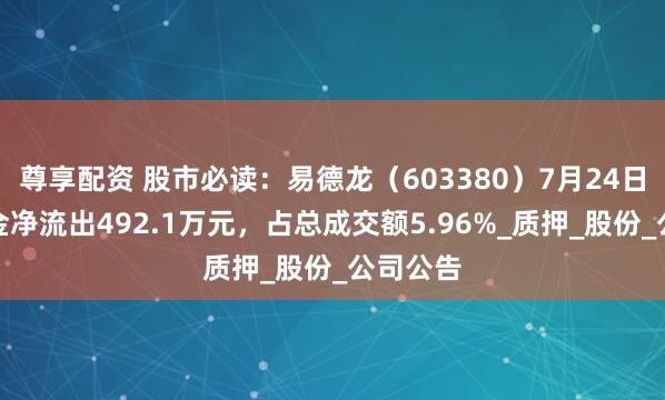 尊享配资 股市必读：易德龙（603380）7月24日主力资金净流出492.1万元，占总成交额5.96%_质押_股份_公司公告